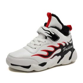 Winter Kids Running Shoes Anti-Skid Sports Shoe Outdoor Warm Plus Fur Sneakers Light Soft Flat Children's Shoe Hiking Waterproof (Color: White Running Shoes, size: 1.5)