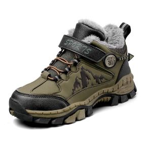 Kids Hiking Shoes Teenagers Antiskid Running Shoes Walking Mountain Sport Shoes For Boys Climbing Footwear Basket Kids Sneakers (Color: Army Green, size: 31)