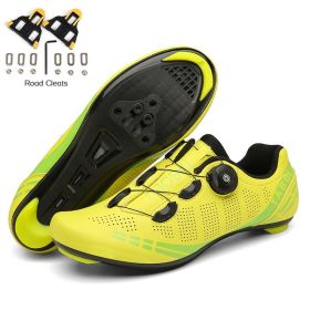 Road Bike Shoes Men Cycling Sneaker Mtb Cleat Shoes Flat Speed Sneakers Women Racing Bicycle Sneaker Mountain Biking Boots Spd (Color: yellow road, size: 39)
