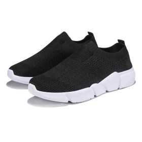 Summer Women Vulcanized Casual Shoes Women Sock Sneakers Slip On Flats Shoes Women's Loafers Walking Shoes Femme Tenis Size 42 (Color: BLACK WHITE, size: 11)