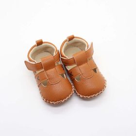Baby Solid Color Soft Leather Toddler Shoes Sandals In Summer (Size/Age: Insole Length 12.00 cm, Color: Khaki)