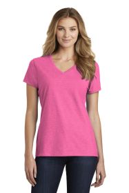 Port & Company Ladies Fan Favorite Blend V-Neck Tee LPC455V (Color: Neon Pink Heather, size: 3XL)