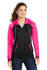 Sport-Tek Ladies Sport-Wick Varsity Fleece Full-Zip Hooded Jacket LST236 (Color: Black/ Neon Pink, size: XS)