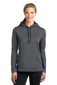 Sport-Tek Ladies Sport-Wick Fleece Colorblock Hooded Pullover LST235 (Color: Dark Smoke Grey/ Navy, size: XS)