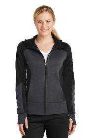 Sport-Tek Ladies Tech Fleece Colorblock Full-Zip Hooded Jacket LST245 (Color: Black/ Graphite Heather/ Black, size: 4XL)
