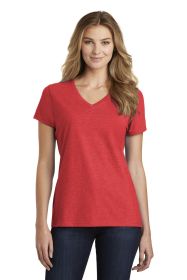 Port & Company Ladies Fan Favorite Blend V-Neck Tee LPC455V (Color: Bright Red Heather, size: S)