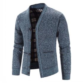 Sweaters Coats Men Winter Thicker Knitted Cardigan Sweatercoats Slim Fit Men's Knit Warm Sweater Jackets Men Knit Clothes (Color: Blue, size: XL)
