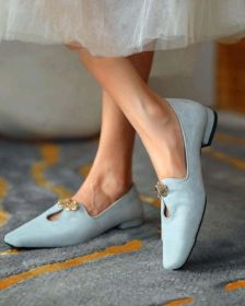 Low-cut Square Headgear Foot Mid-mouth Women's Shoes (Color: Light Blue, size: 39)