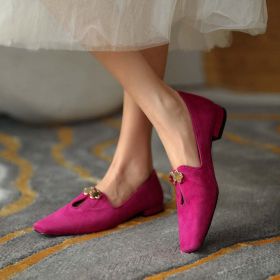 Low-cut Square Headgear Foot Mid-mouth Women's Shoes (Color: rose red, size: 42)