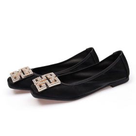Comemore Leather Slip on Shoes for Women Ballet Flats Shallow Female Flat Shoe Red Spring Summer Fashion Moccasins (Shoe Size: 35, Color: Black)