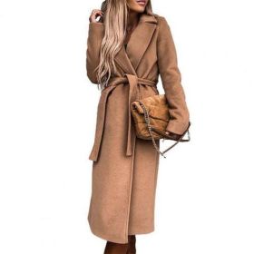 Autumn Winter Long Trench Women Belt Oversize Coat Solid Color (Color: Khaki, size: XL)