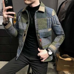 Autumn and Winter Fashion New Men's Casual Lapel Hoodless Jacket (Color: Blue, size: XXXL)