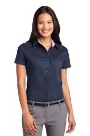 Port Authority Ladies Short Sleeve Easy Care Shirt L508 (Color: Navy/ Light Stone, size: XL)