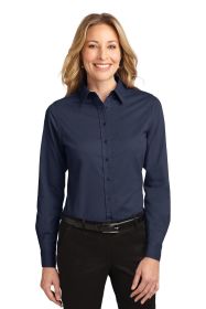 Port Authority Ladies Long Sleeve Easy Care Shirt L608 (Color: Navy/ Light Stone, size: XL)