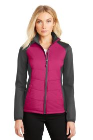 Port Authority Ladies Hybrid Soft Shell Jacket L787 (Color: Pink Azalea/ Grey Steel, size: S)