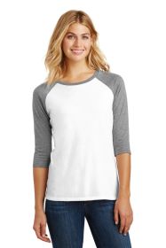 District Women's Perfect Tri 3/4-Sleeve Raglan DM136L (Color: Grey Frost/ White, size: S)