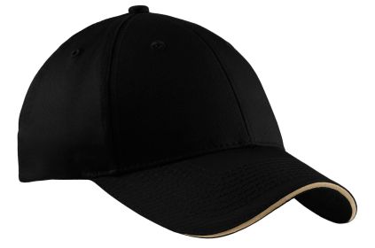 Port & Company Sandwich Bill Cap CP85 (Color: Black/ Khaki, size: OSFA)