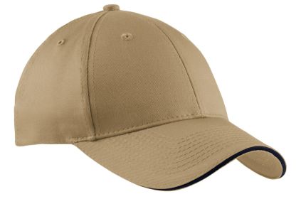 Port & Company Sandwich Bill Cap CP85 (Color: Khaki/ Navy, size: OSFA)