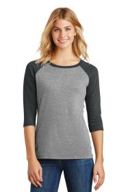 District Women's Perfect Tri 3/4-Sleeve Raglan DM136L (Color: Black Frost/ Grey Frost, size: L)