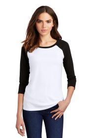 District Women's Perfect Tri 3/4-Sleeve Raglan DM136L (Color: Black/ White, size: 4XL)