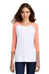 District Women's Perfect Tri 3/4-Sleeve Raglan DM136L (Color: Heathered Dusty Peach/ White, size: L)