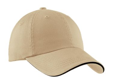 Port Authority Sandwich Bill Cap with Striped Closure C830 (Color: Stone/ Black, size: OSFA)