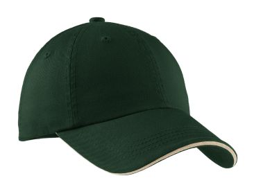 Port Authority Sandwich Bill Cap with Striped Closure C830 (Color: Hunter/ Stone, size: OSFA)