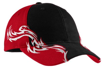 Port Authority Colorblock Racing Cap with Flames C859 (Color: Black/ Red/ White, size: OSFA)