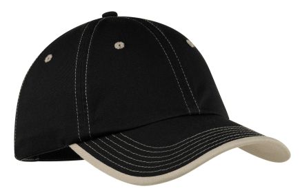 Port Authority Vintage Washed Contrast Stitch Cap C835 (Color: Black/ Stone, size: OSFA)