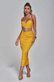 Summer Evening Dress Personalized Tube Top Cascading Collar Birthday Party Dress Dinner Women Clothing (Color: Gold, size: S)