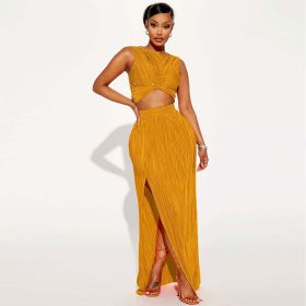 Summer Women Clothing Popular Two Piece Set (Color: Yellow, size: S)