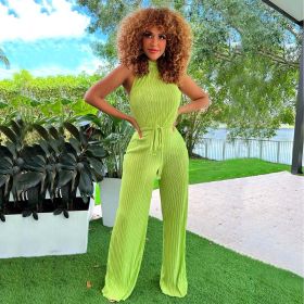 Spring Summer Women Clothing Sexy Women Pleated Jumpsuit (Color: Green, size: S)