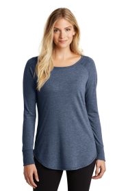 District Women's Perfect Tri Long Sleeve Tunic Tee DT132L (Color: Navy Frost, size: L)