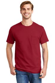 Hanes Authentic 100% Cotton T-Shirt with Pocket 5590 (Color: Deep Red, size: M)