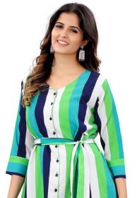 Green Fancy Feminine Striped Dress (Color: Green, size: 42 EU XL US letter)