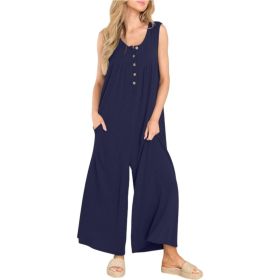 Women's Summer Jumpsuits Casual Loose Sleeveless Strap Rompers Outfits (Color: Navy, size: 2XL)