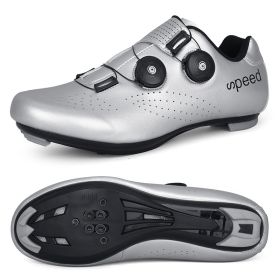 2022 Men Cycling Sneaker Mtb Flat Cleats Self-Locking Bicycle Shoes Women Road Bike Shoes Speed Racing Spd Mountain Bike Boots (Color: silver road, size: 36)