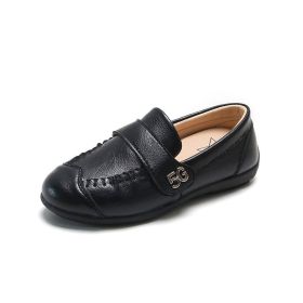 Boys Leather Shoes for Toddlers Kids Children Casual Loafers Slip-on Flats for Wedding Party Classic Soft Anti-slippery Black (Color: Black, size: 25)