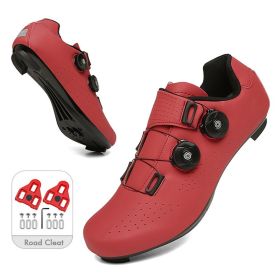 Mountain Cycling Shoes MTB Men Sports Road Bike Shoes Self-Locking SPD Cleat Bicycle Footwear Racing Women Speed Cycling Sneaker (Color: red road  cleat, size: 42)