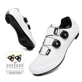 Mountain Cycling Shoes MTB Men Sports Road Bike Shoes Self-Locking SPD Cleat Bicycle Footwear Racing Women Speed Cycling Sneaker (Color: white road cleat, size: 47)