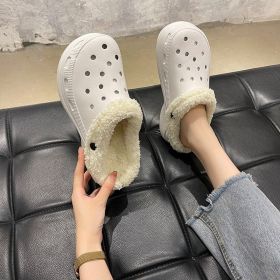 Cave shoes Women's plush thick soles increase winter Baotou cotton slippers Female temperament Fairy muffin anti-skid cotton shoes (colour: 9801 white, size: 35/36 fits 34/35)