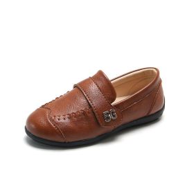 Boys Leather Shoes for Toddlers Kids Children Casual Loafers Slip-on Flats for Wedding Party Classic Soft Anti-slippery Black (Color: Auburn, size: 30)