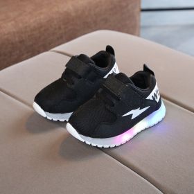 Size 21-30 Children LED Sneakers for Boys Glowing Shoes for Baby Girls Toddler Shoes with Light Up Sole Luminous Sneakers Tenis (Color: Black, size: 23(Insole 14cm))