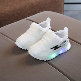 Size 21-30 Children LED Sneakers for Boys Glowing Shoes for Baby Girls Toddler Shoes with Light Up Sole Luminous Sneakers Tenis (Color: White, size: 22(Insole 13.5cm))
